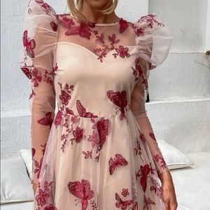 Beautiful Butterfly Embroidered Mesh Dress